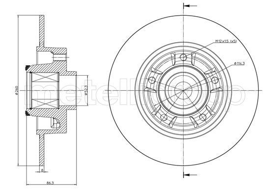 TRUSTING DF1432A: Disc de frână Ř: 260,0mm, plin, Ř: 260,0mm, cu senzor ABS, cu rulment roata
