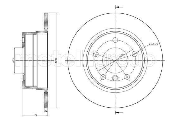 TRUSTING DF1612: Piduriketas Ø: 280,0mm, täis, Ø: 280,0mm, värvitud
