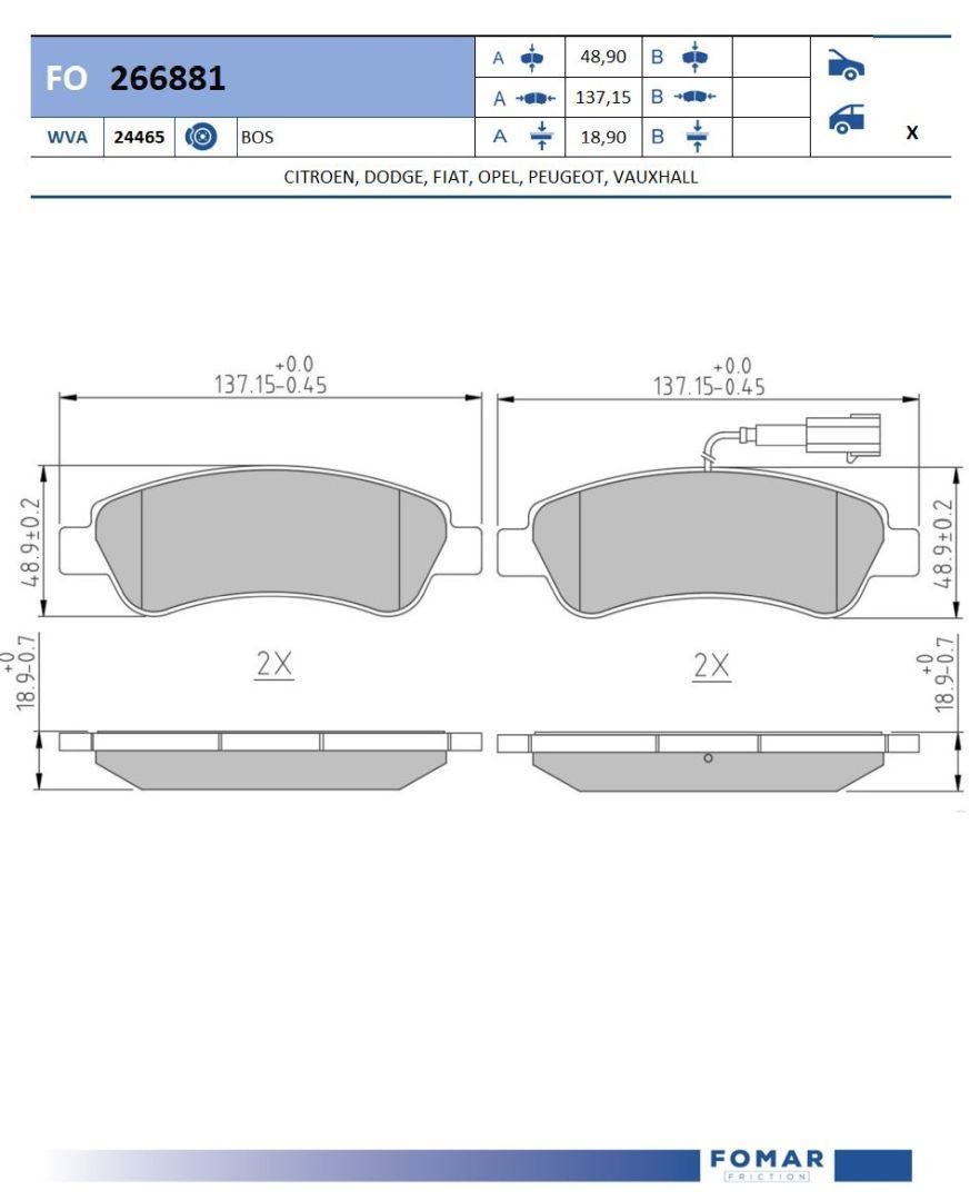 FOMAR Friction FO 0568: Piduriklotside komplekt 180mm