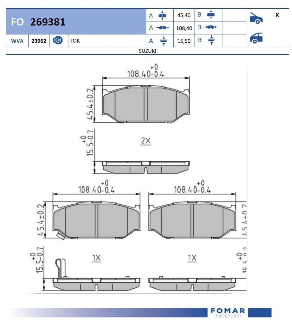 FOMAR Friction FO 0582: Set saboti frana 180mm