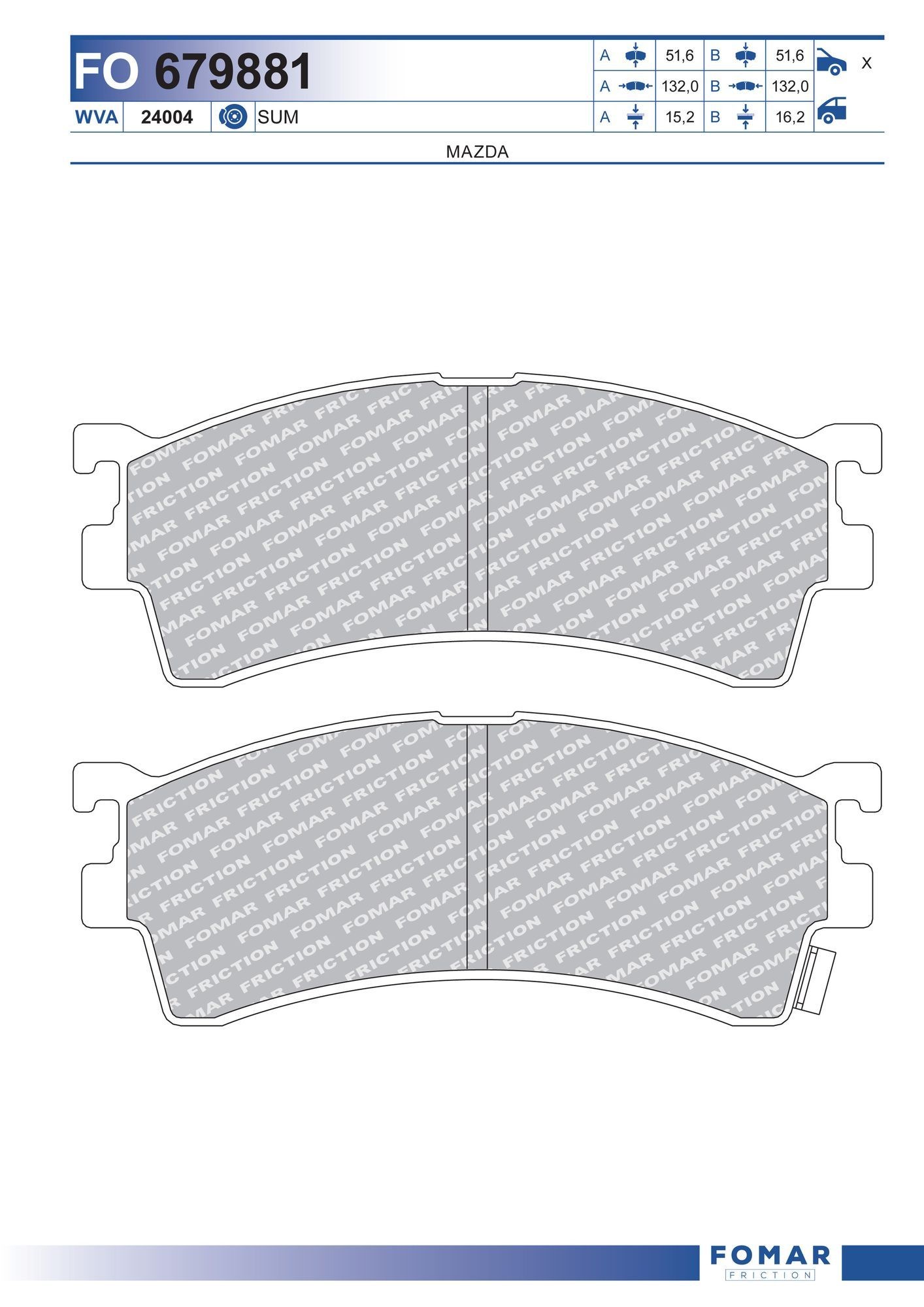 FOMAR Friction FO 679881: Piduriklotsid