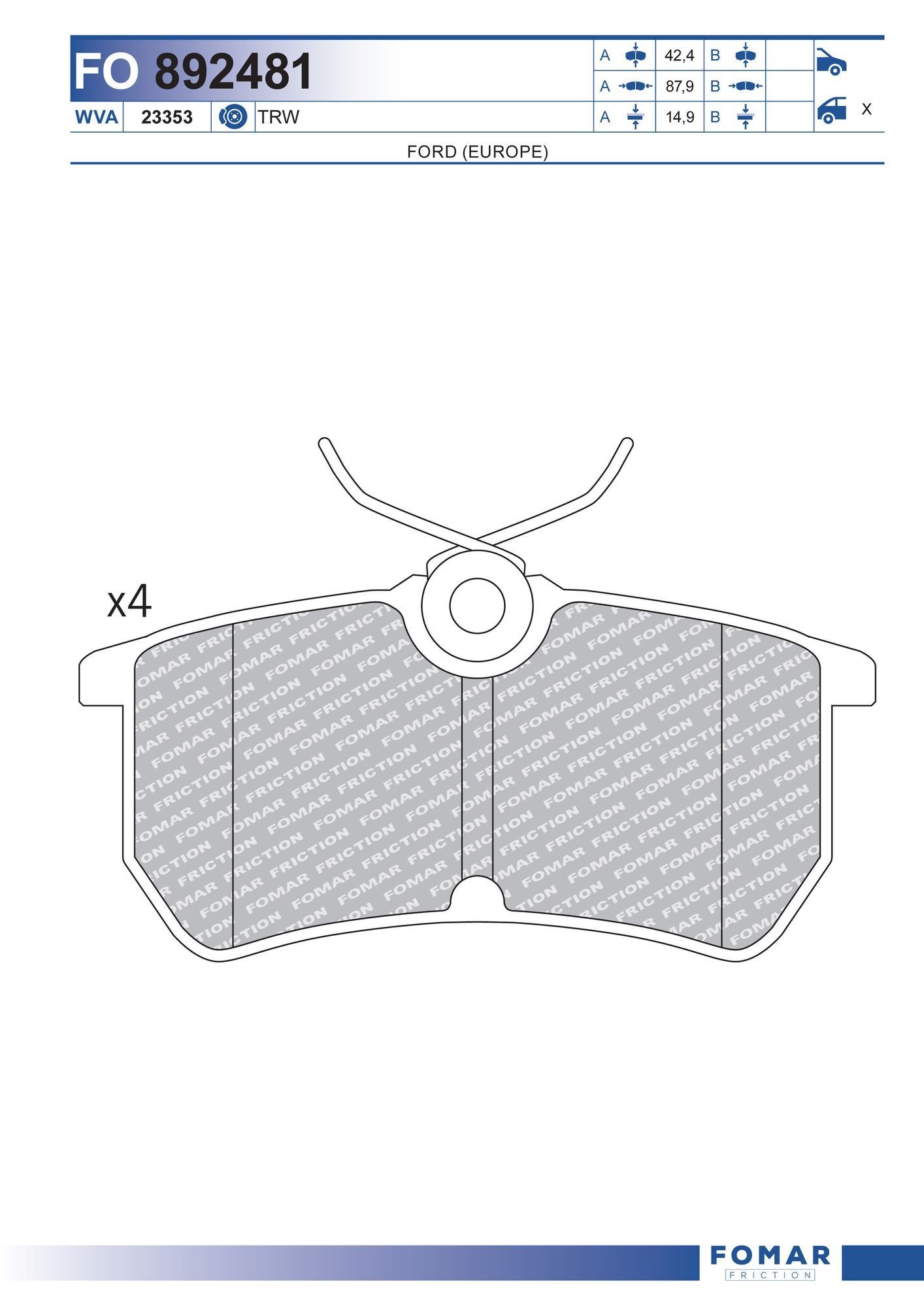 FOMAR Friction FO 892481: Piduriklotsid