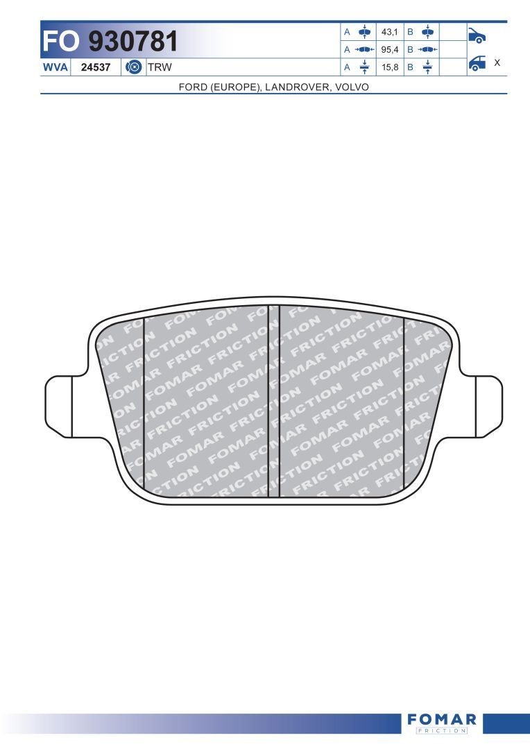FOMAR Friction FO 9025: Piduriklotside komplekt 228,60mm