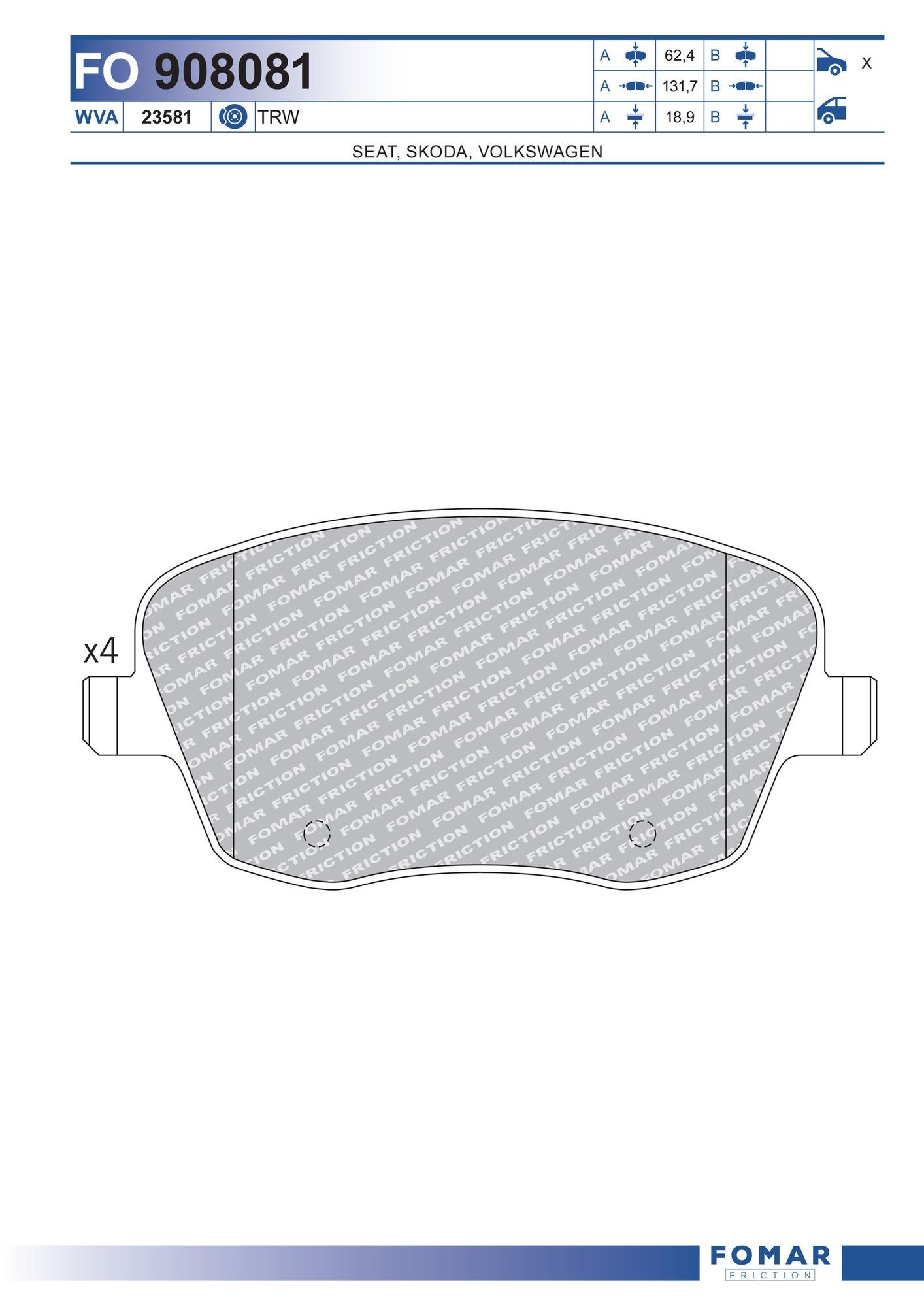 FOMAR Friction FO 908081: Piduriklotsid