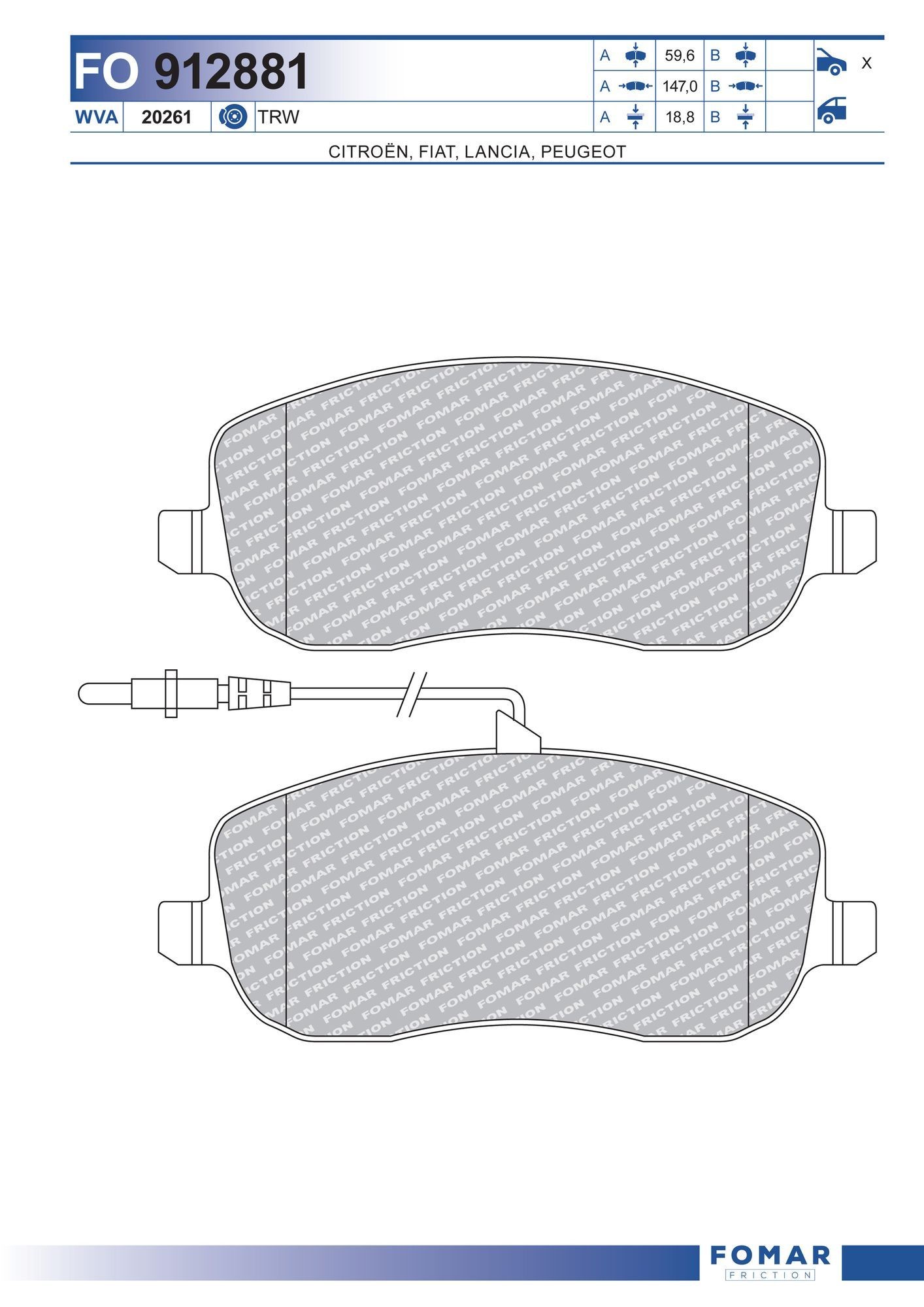 FOMAR Friction FO 912881: Stabdžių kaladėlės
