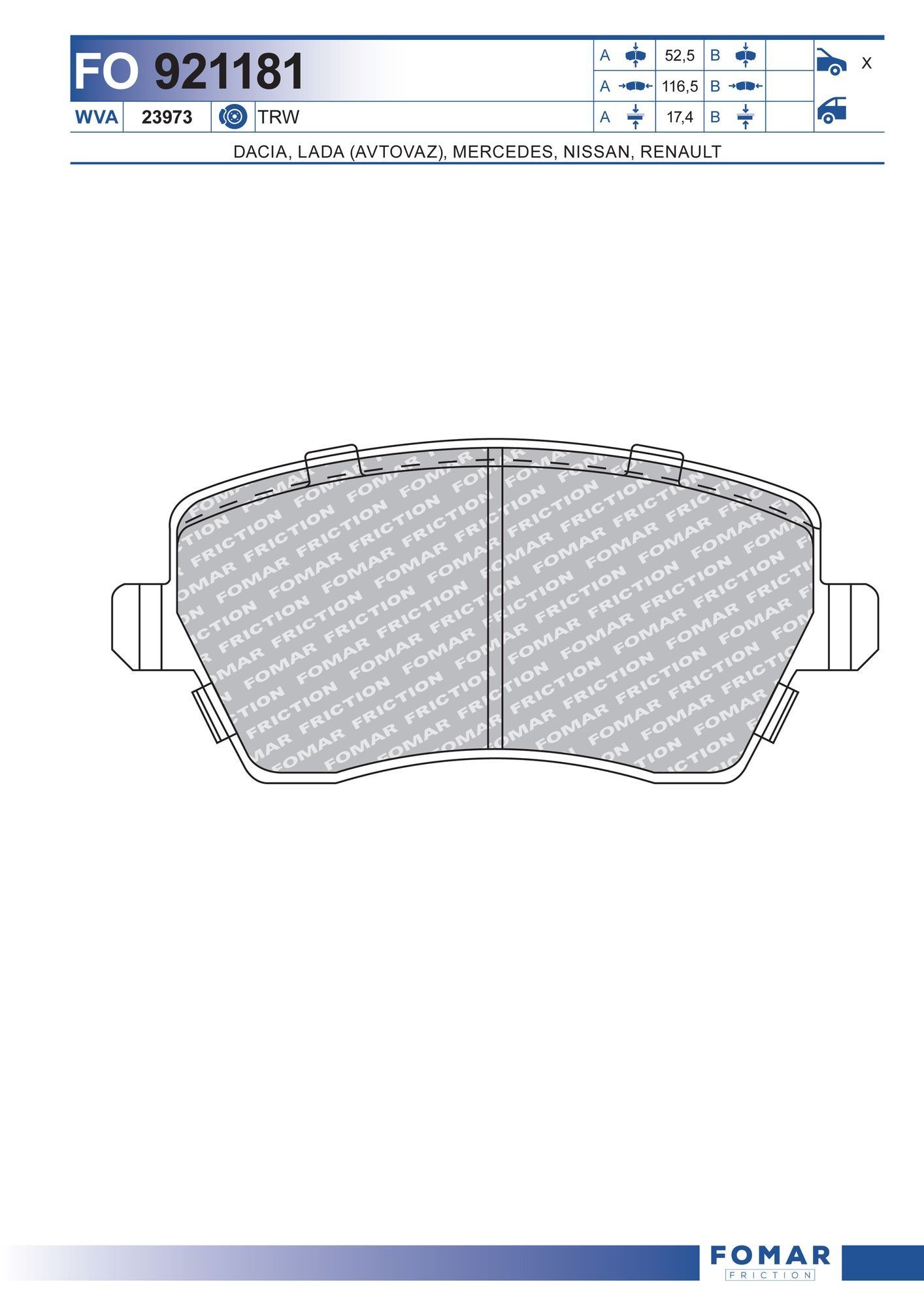 FOMAR Friction FO 921181: Piduriklotsid
