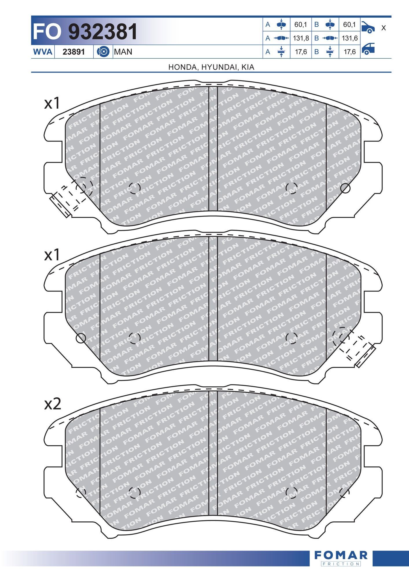 FOMAR Friction FO 932381: Stabdžių kaladėlės