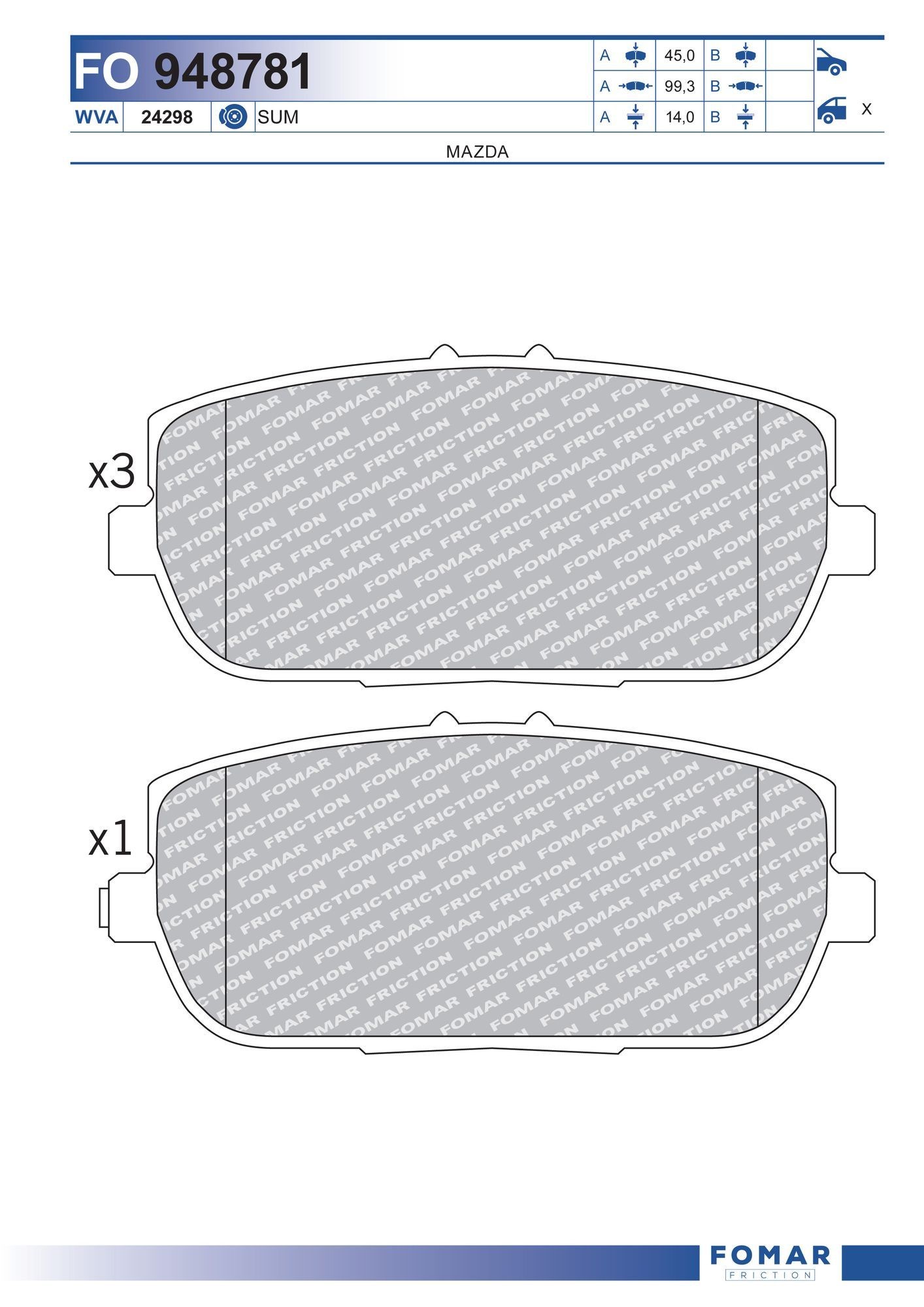 FOMAR Friction FO 948781: Piduriklotsid