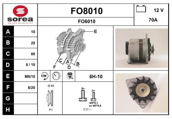 SNRA FO8010: Alternatore 70A, con regolatore integrato