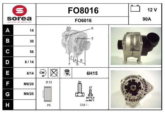 SNRA FO8016: Generator 90A, med inbyggd regulator