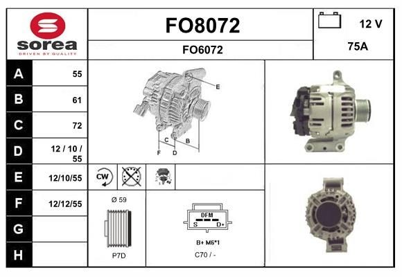 SNRA FO8072: Alternatore 75A, con regolatore integrato