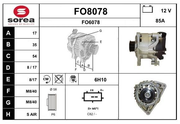 SNRA FO8078: Alternator 85A, cu regulator integrat