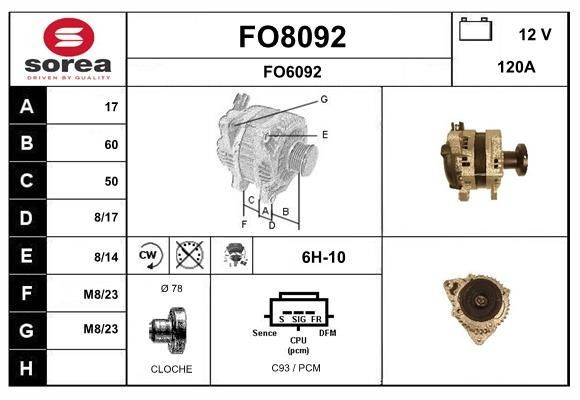SNRA FO8092: Alternador 120A, con regulador incorporado