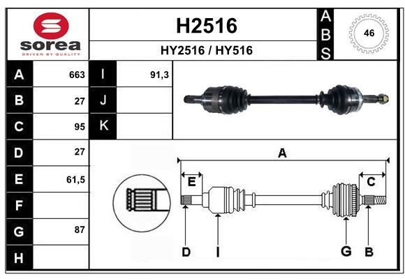SNRA H2516: Drivaxel 663mm