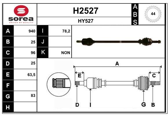 SNRA H2527: Arbre de transmission 940mm
