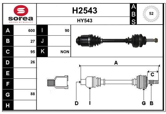 SNRA H2543: Piedziņas vārpsta 600mm