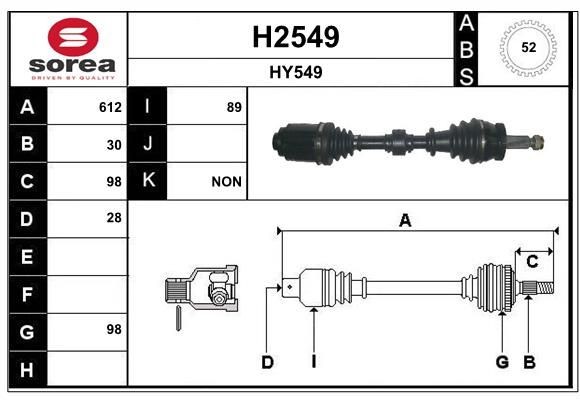 SNRA H2549: Arbre de transmission 612mm
