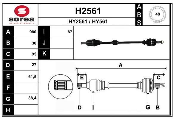 SNRA H2561: Arbre de transmission 980mm