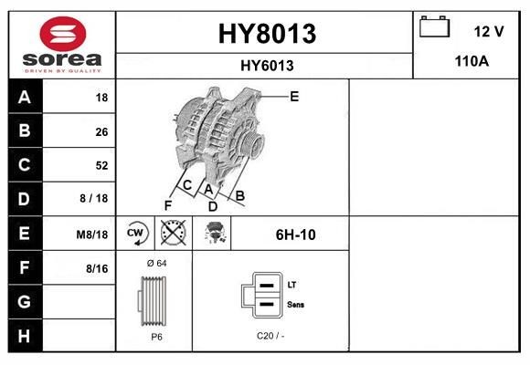 SNRA HY8013: Alternator 110A, cu regulator integrat