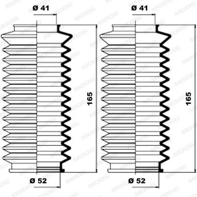 MOOG K150037: Kaitsekummikomplekt, rooliseade esisild vasakul, esisild paremal
