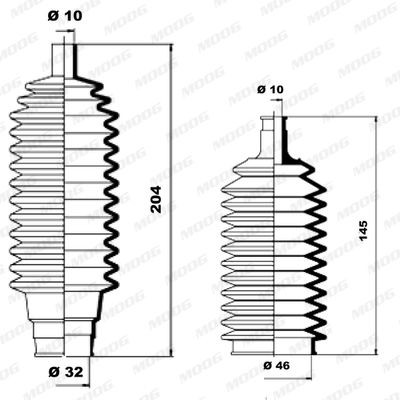 MOOG K150069: Kaitsekummikomplekt, rooliseade esisild vasakul, esisild paremal