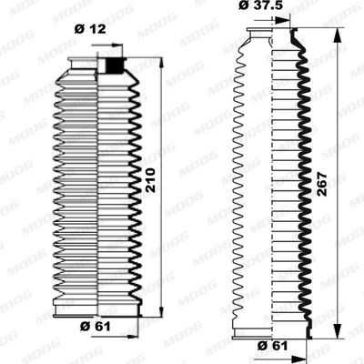 MOOG K150259: Kaitsekummikomplekt, rooliseade esisild vasakul, esisild paremal