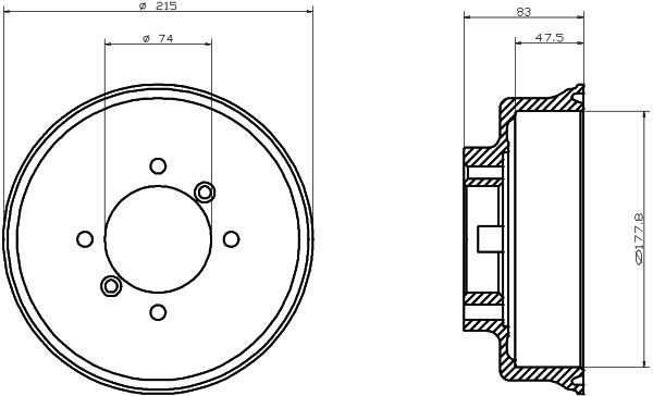 MINTEX MBD007: Piduritrummel 215mm, ilma rattakeskmeta, ilma rattalaagrita, ilma rattakinnituspoltideta