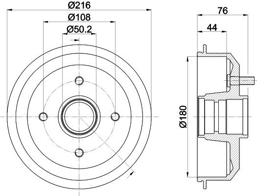 MINTEX MBD008: Piduritrummel 216mm, koos rattakeskmega, ilma rattalaagrita, koos rattakinnituspoltidega