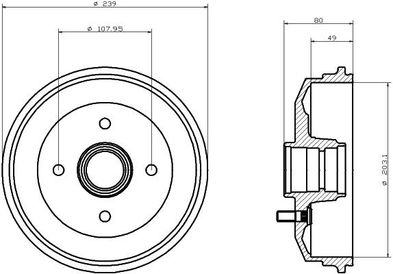MINTEX MBD016: Piduritrummel 239mm, koos rattakeskmega, ilma rattalaagrita, koos rattakinnituspoltidega