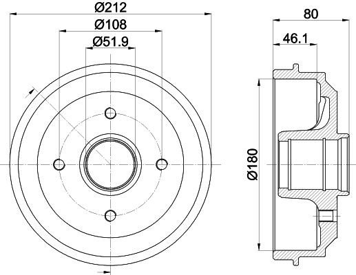 MINTEX MBD035: Piduritrummel 212mm, koos rattakeskmega, ilma rattalaagrita, ilma rattakinnituspoltideta