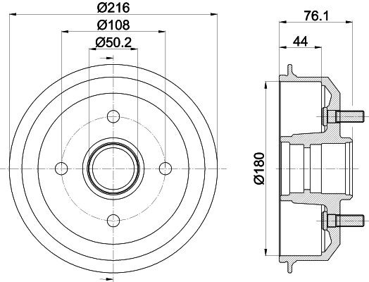 MINTEX MBD036: Piduritrummel 216mm, koos rattakeskmega, ilma rattalaagrita, koos rattakinnituspoltidega