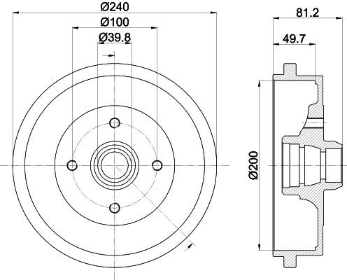 MINTEX MBD040: Piduritrummel 240mm, koos rattakeskmega, ilma rattalaagrita, ilma rattakinnituspoltideta