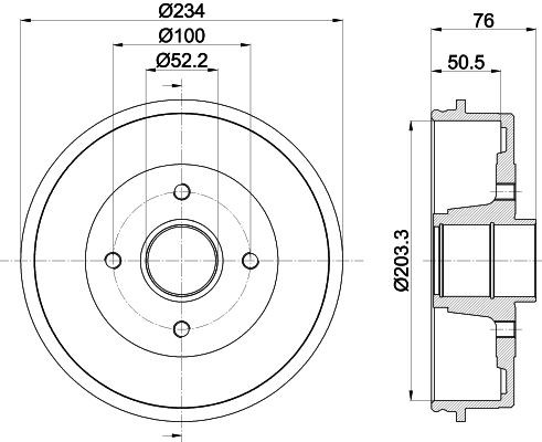 MINTEX MBD044: Piduritrummel 234mm, koos rattakeskmega, ilma rattalaagrita, ilma rattakinnituspoltideta