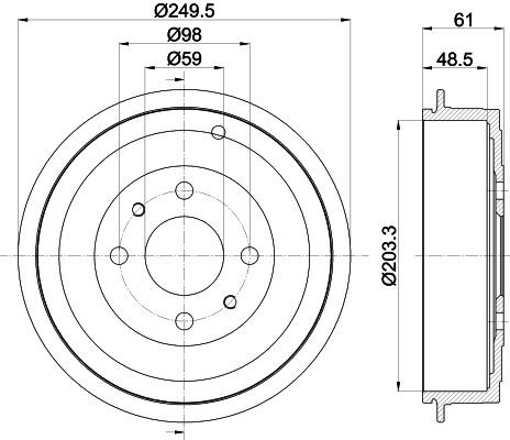 MINTEX MBD051: Piduritrummel 250mm, ilma rattakeskmeta, ilma rattalaagrita, ilma rattakinnituspoltideta