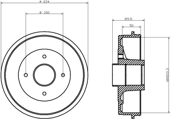 MINTEX MBD053: Remtrommel 234mm, Met wielnaaf, Zonder wiellager, Zonder wielbevestigingsbout