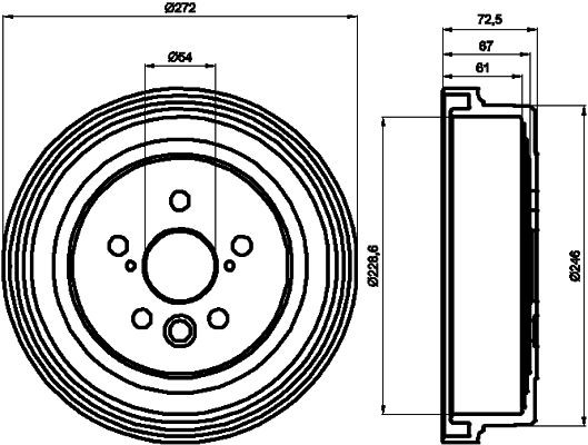 MINTEX MBD125: Piduritrummel 272mm, ilma rattakeskmeta, ilma rattalaagrita, ilma rattakinnituspoltideta