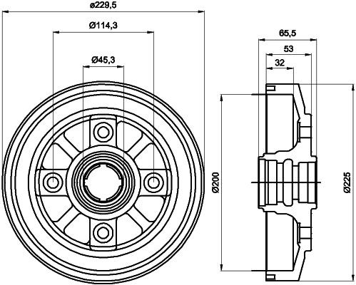 MINTEX MBD228: Stabdžių būgnas 225mm, su rato stebule, be rato guolio, be rato tvirtinimo smeigių