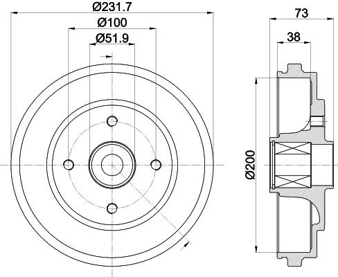 MINTEX MBD257: Piduritrummel 232mm, koos rattakeskmega, koos rattalaagriga, ilma rattakinnituspoltideta