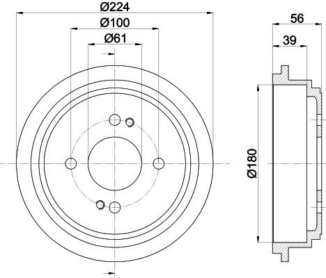 MINTEX MBD259: Piduritrummel 224mm, ilma rattakeskmeta, ilma rattalaagrita, ilma rattakinnituspoltideta