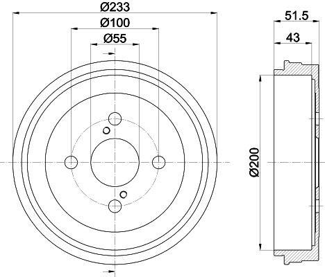 MINTEX MBD267: Tambur frana 233mm, fara butuc roata, fara rulment roata, fara suruburi de fixare roata