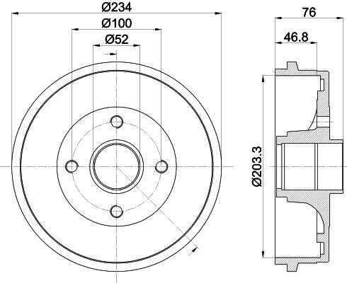 MINTEX MBD317: Piduritrummel 234mm, koos rattakeskmega, ilma rattalaagrita, ilma rattakinnituspoltideta