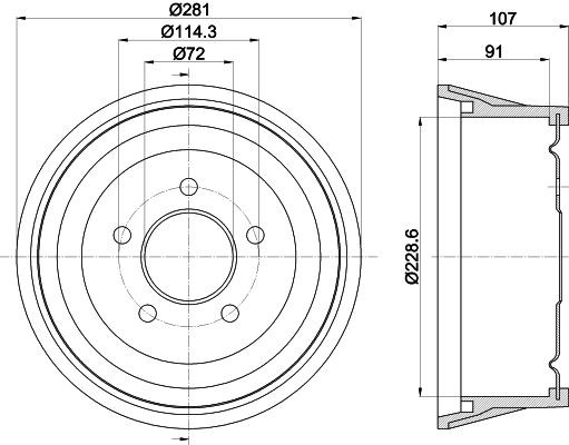 MINTEX MBD327: Bremsetrommel 281mm, uten hjulnav, uten hjulfestebolt