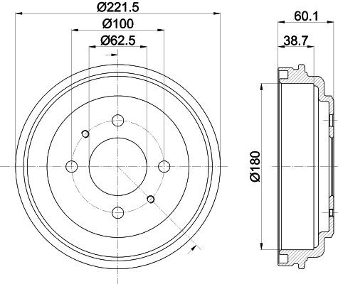 MINTEX MBD355: Piduritrummel 221mm, ilma rattakeskmeta, ilma rattalaagrita, ilma rattakinnituspoltideta