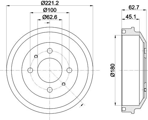 MINTEX MBD377: Piduritrummel 221mm, ilma rattakeskmeta, ilma rattalaagrita, ilma rattakinnituspoltideta