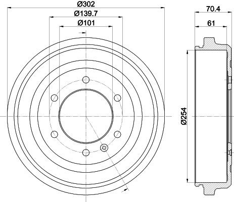 MINTEX MBD390: Stabdžių būgnas 302mm, be rato stebulės, be rato guolio, be rato tvirtinimo smeigių