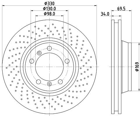 MINTEX MDC2354R: Piduriketas Ø: 330mm, sisemine õhutus, perforeeritud, Ø: 330mm, ilma rattakeskmeta, ilma rattalaagrita, ilma rattakinnituspoltideta