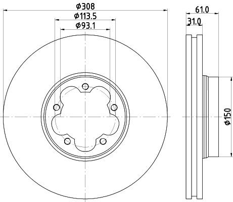 MINTEX MDC2696: Piduriketas Ø: 308mm, sisemine õhutus, Ø: 308mm, ilma rattakeskmeta, ilma rattalaagrita, ilma rattakinnituspoltideta