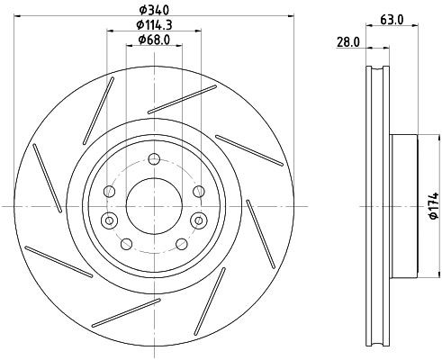 MINTEX MDC2740: Disc de frână Ř: 340mm, ventilat interior, canelat, Ř: 340mm, fara butuc roata, fara rulment roata, fara suruburi de fixare roata