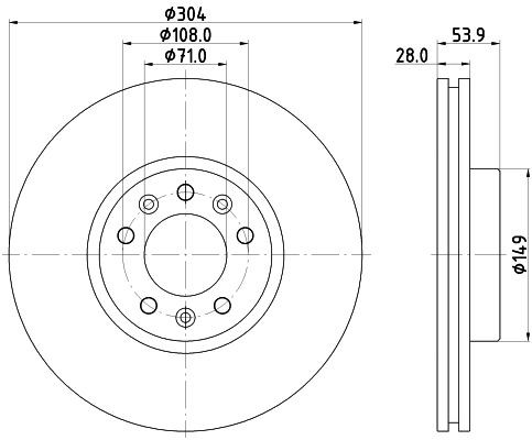MINTEX MDC2760: Disc de frână Ř: 304mm, ventilat interior, Ř: 304mm, fara butuc roata, fara rulment roata, fara suruburi de fixare roata