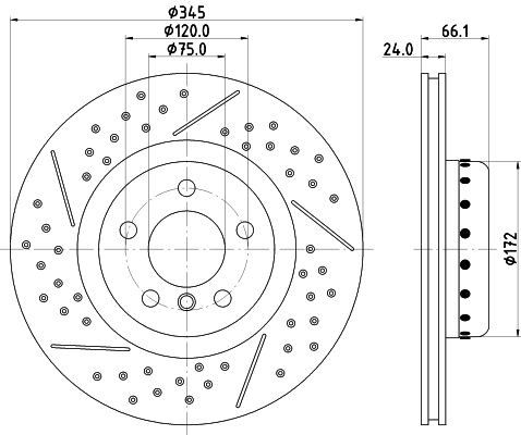 MINTEX MDCB2574: Disc de frână Ř: 345,0mm, coborat, fante de ventilare, 609, fara butuc roata, fara suruburi de fixare roata